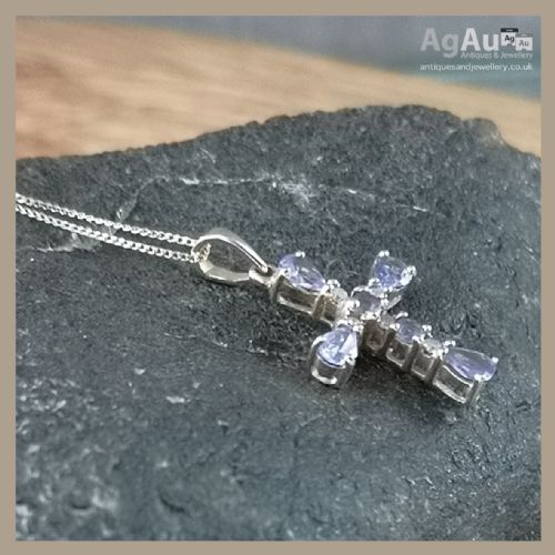 fig 1. 9ct Gold Diamond and Tanzanite Cross Pendant Necklace