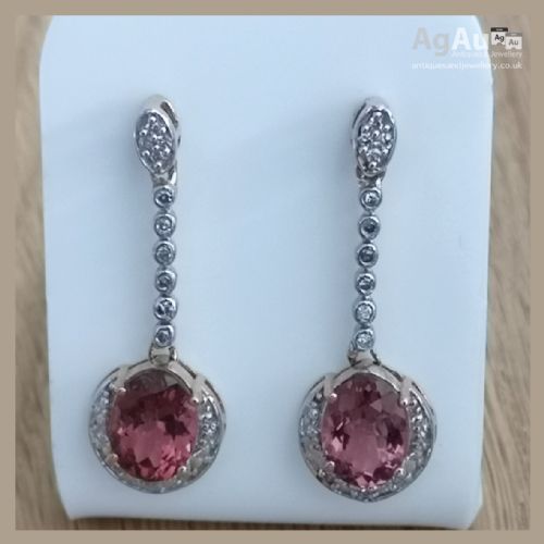 fig 1. 9ct Gold Diamond & Rhodalite Garnet Drop Earrings