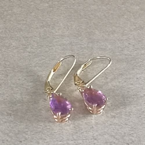 14ct Gold Amethyst Hinge Clasped Drop Earrings