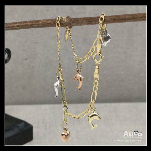 fig 1. 9ct Gold Dolphin Charm Bracelet
