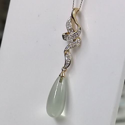 9ct Gold Green Tourmaline and Diamond Large Pendant Necklace