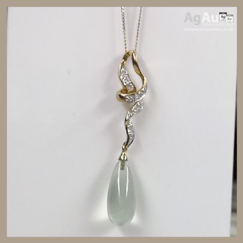 fig 1. 9ct Gold Green Tourmaline And Diamond Large Pendant Necklace