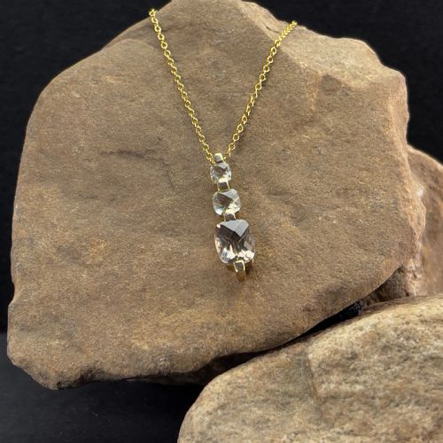 9CT GOLD CITRINE SMOKEY QUARTZ PENDANT NECKLACE - ADDITIONAL PHOTO 1