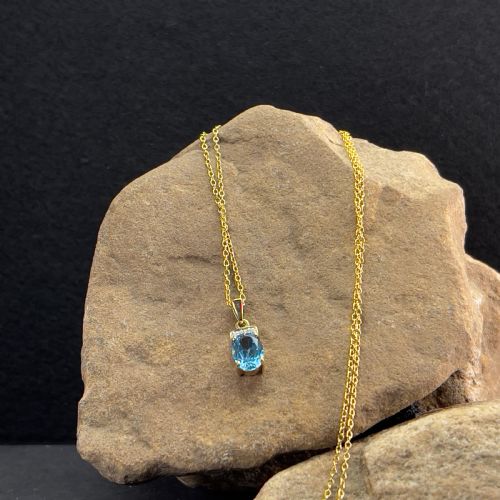 9CT GOLD DIAMOND BLUE TOPAZ PENDANT NECKLACE - ADDITIONAL PHOTO 2