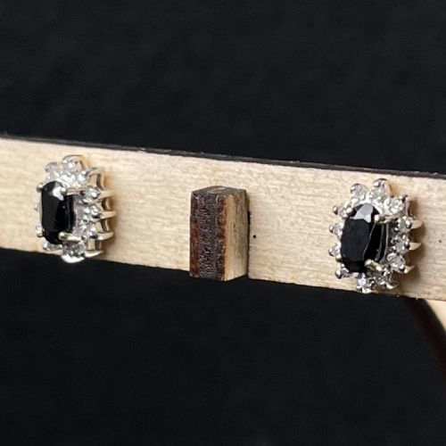 fig 1. 9ct Gold Sapphire & Diamond Cluster Stud Earrings