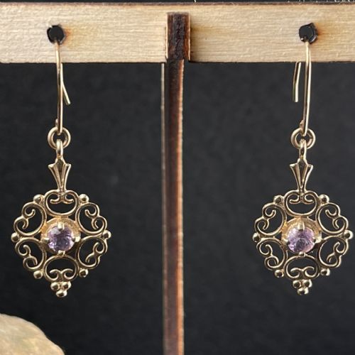 9ct Gold Amethyst Dangly Drop Earrings