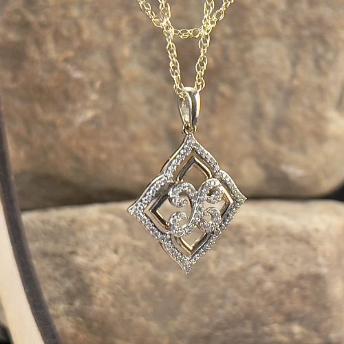 9ct Gold Diamond Encrusted Pendant Necklace