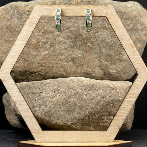 fig 1. 9ct Gold Emerald & Diamond Rounded Stud Earrings