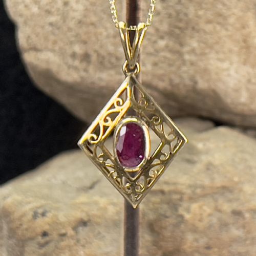 9ct Gold Art Nouveau Ruby Pendant Necklace