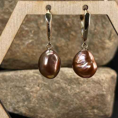 14ct Gold Baroque Pearl Drop Hinged Earrings