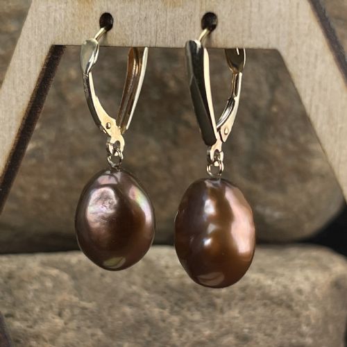 fig 1. 14ct Gold Baroque Pearl Drop Hinged Earrings
