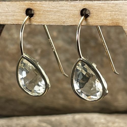 fig 1. 9ct Gold Green Amethyst Drop Earrings