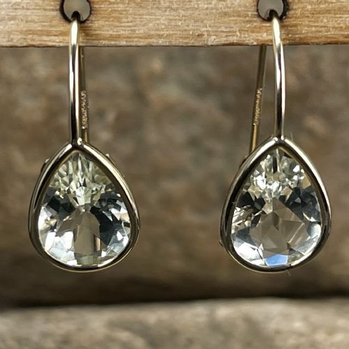 9ct Gold Green Amethyst Drop Earrings
