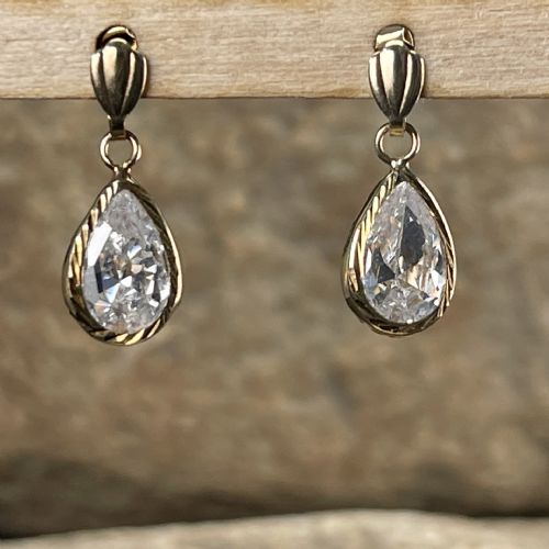 9ct Gold Crystal Stone Drop Earrings