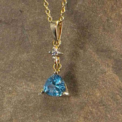 9ct Gold Diamond & Blue Topaz Pendant Necklace
