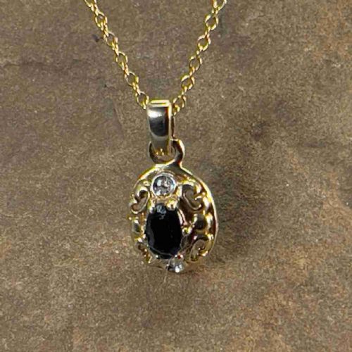 9ct Gold Sapphire & Diamond Pendant Necklace
