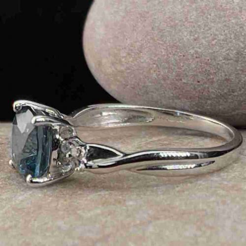 fig 1. 9ct White Gold London Blue Topaz & Diamond Ring