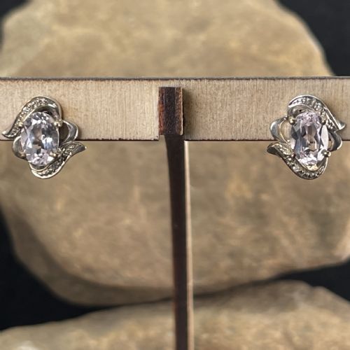 9ct White Gold Amethyst & Diamond Stud Earrings