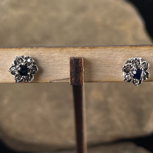 9ct Gold Pair of Diamond & Sapphire Cluster Stud Earrings