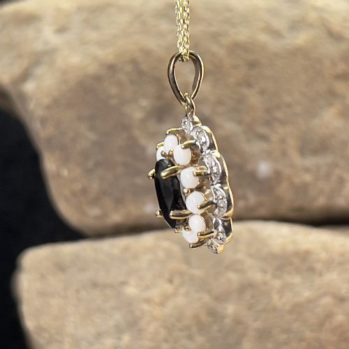 fig 1. 9ct Gold Sapphire, Opal & Diamond Pendant Necklace