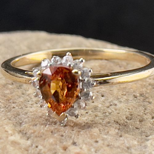 10ct Gold Fire Opal & Diamond Ring