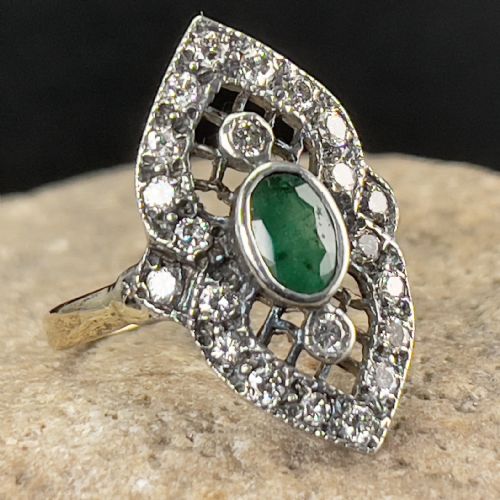 18ct Gold & Platinum Art Deco Diamond & Emerald Ring