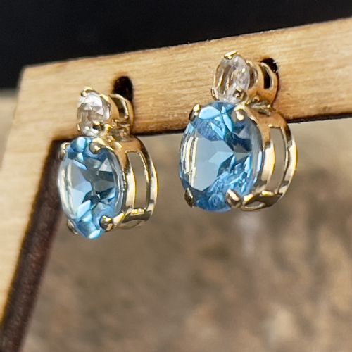 10ct Gold Blue & White Topaz Stud Earrings