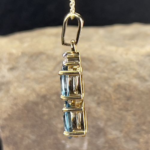fig 1. 10ct Gold Double Blue Topaz & Diamond Pendant Necklace