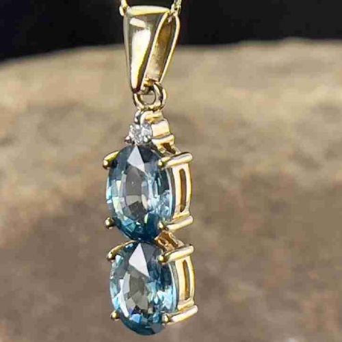 10ct Gold Double Blue Topaz & Diamond Pendant Necklace