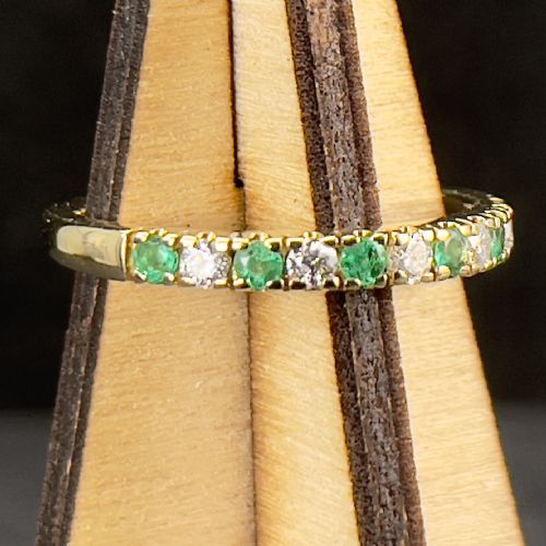 18ct Gold Diamond & Emerald Half Eternity Ring