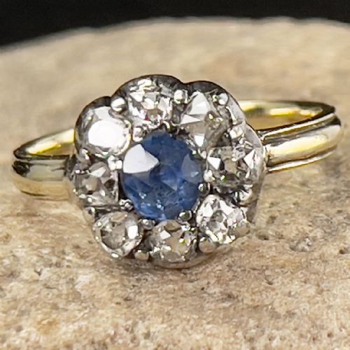 18ct Gold Georgian Ceylon Sapphire & Diamond Cluster Ring