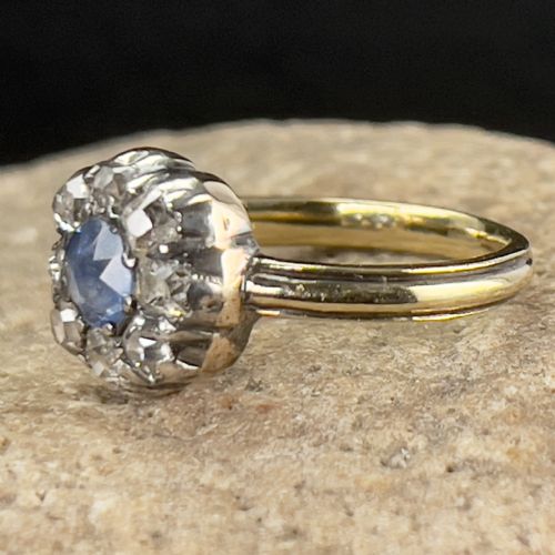 fig 1. 18ct Gold Georgian Ceylon Sapphire & Diamond Cluster Ring
