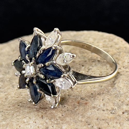 fig 1. 18ct White Gold Sapphire & Diamond Cluster Ring