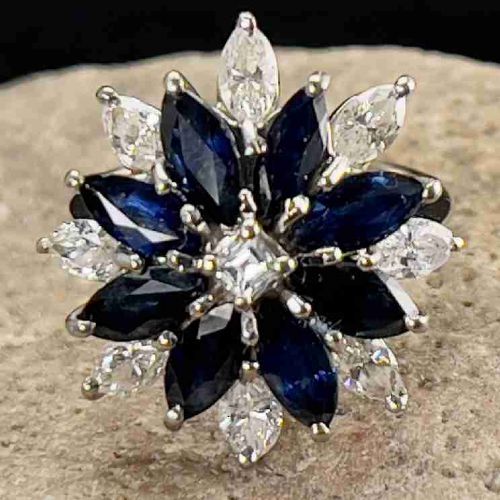 18ct White Gold Sapphire & Diamond Cluster Ring