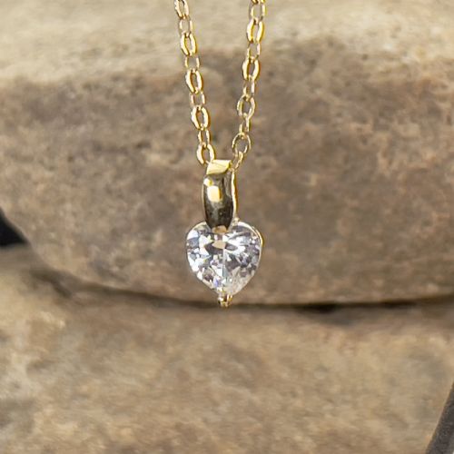 9ct Gold Cz Heart Pendant Necklace