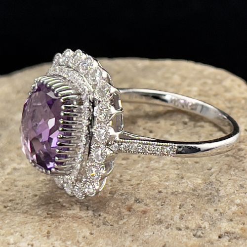 fig 1. 18ct White Gold Amethyst and Diamond Cluster Ring
