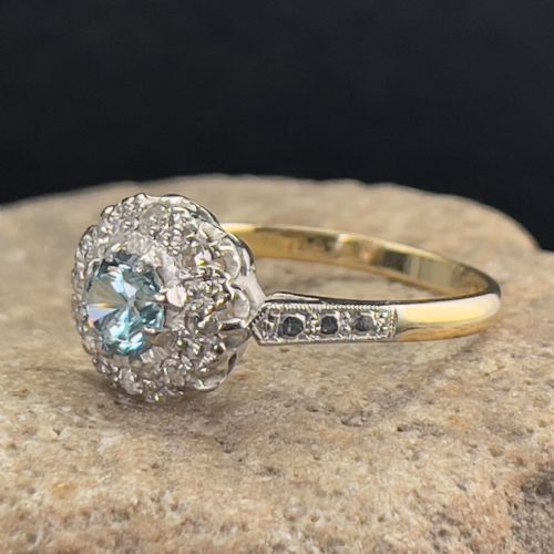 fig 1. 18ct Art Deco Gold & Platinum Aquamarine and Diamond Cluster Ring