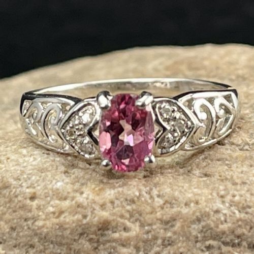9ct White Gold Pink Topaz & Diamond Ring