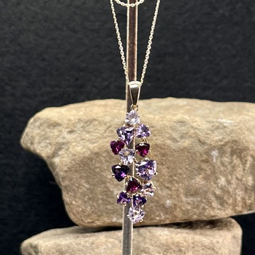 fig 1. 9ct Gold Amethyst Drop Pendant Necklace