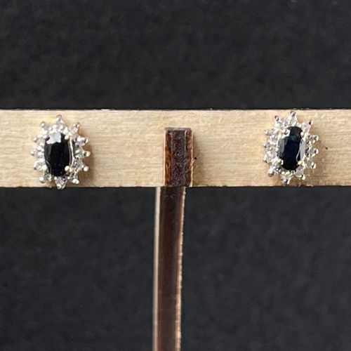 9ct Gold Sapphire & Diamond Cluster Stud Earrings