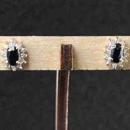 9ct Gold Sapphire & Diamond Cluster Stud Earrings