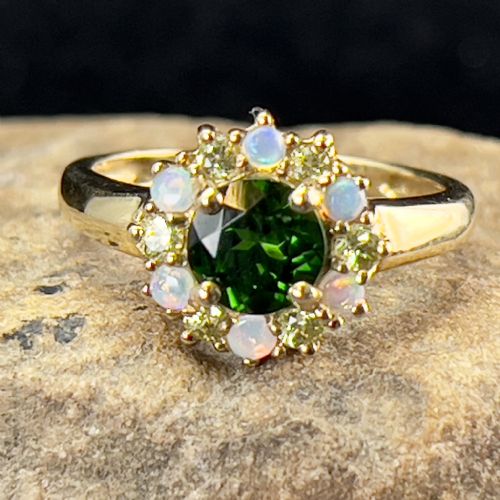 9ct Gold Russian Diopside, Opal & Peridot Ring