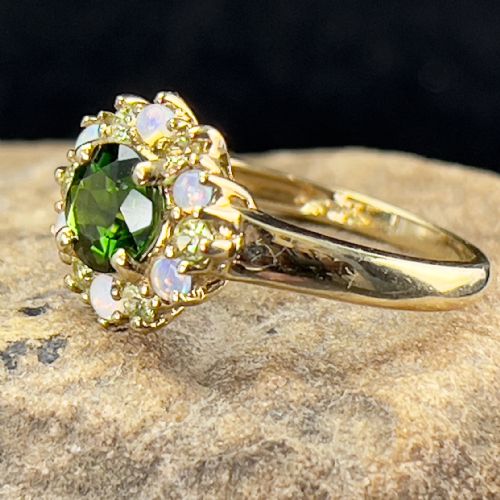 fig 1. 9ct Gold Russian Diopside, Opal & Peridot Ring