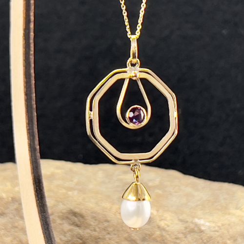 fig 1. 9ct Gold Art Nouveau Amethyst And Cultured Pearl Pendant Necklace