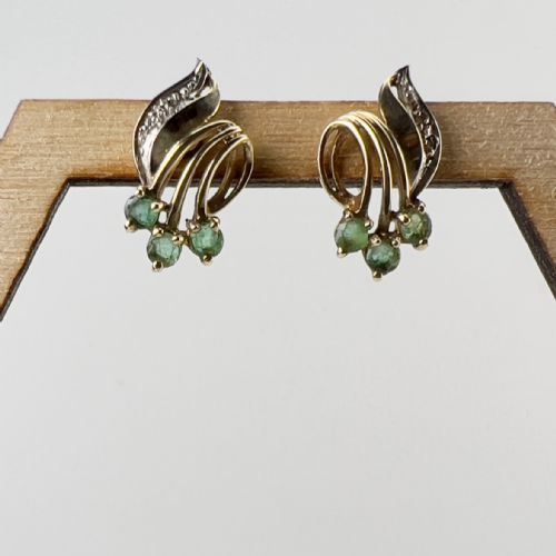 9ct Gold Diamond & Emerald Cluster Earrings