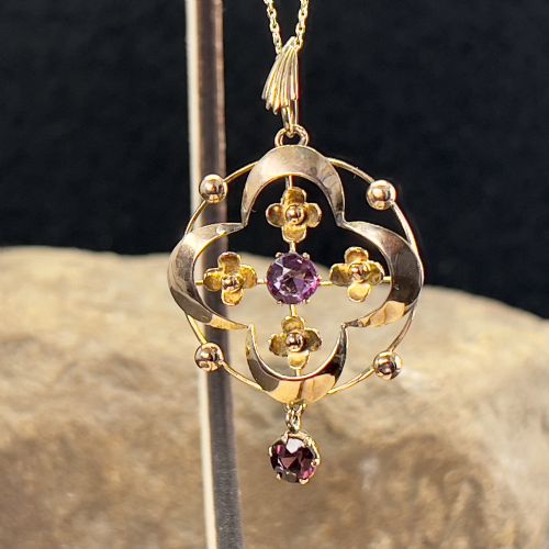 fig 1. 9ct Art Nouveau Amethyst Lavalier Pendant Necklace