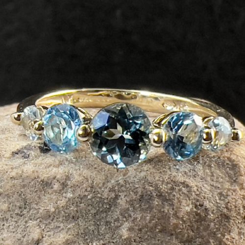 9ct Gold Blue Topaz Five Stone Ring