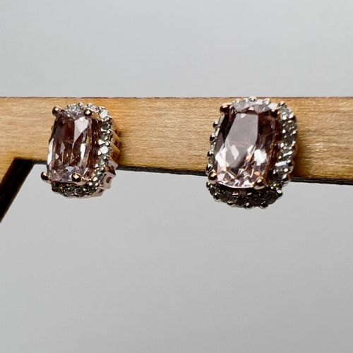 fig 1. 9ct Rose Gold Morganite & Diamond Stud Earrings