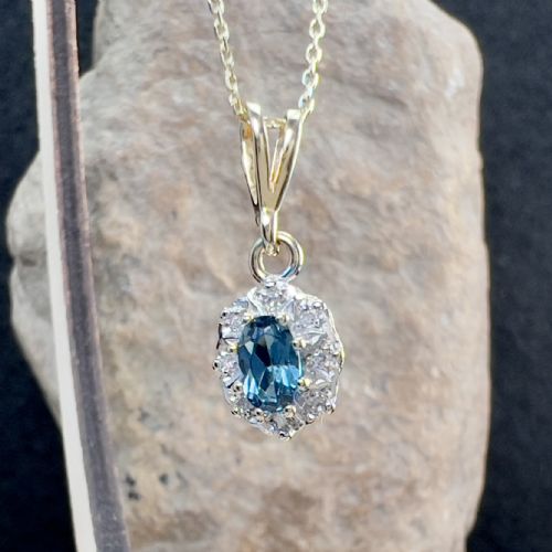9ct Gold Diamond & Blue Topaz Pendant Necklace