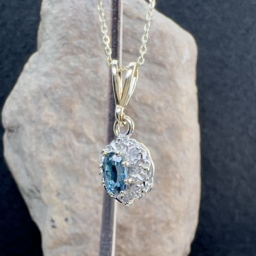 fig 1. 9ct Gold Diamond & Blue Topaz Pendant Necklace